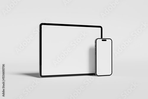 Blank tablet and smartphone screen for mockup - 3D Illustration