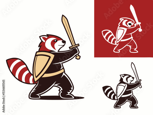 Red Panda Samurai Mascot Vector Illustration