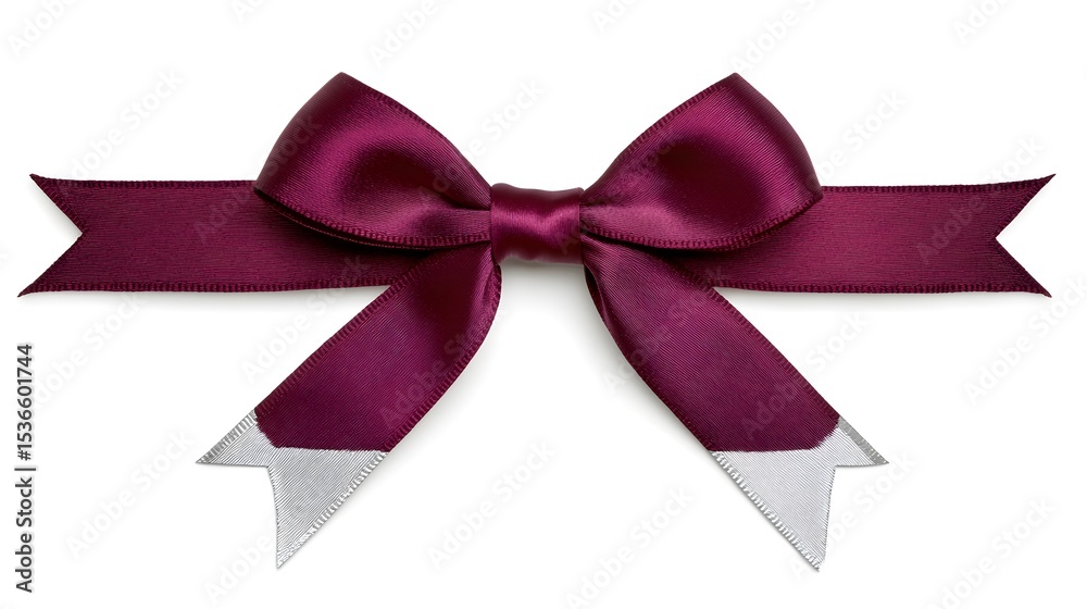 Fototapeta premium Elegant Maroon Satin Ribbon Bow with Silver Accents