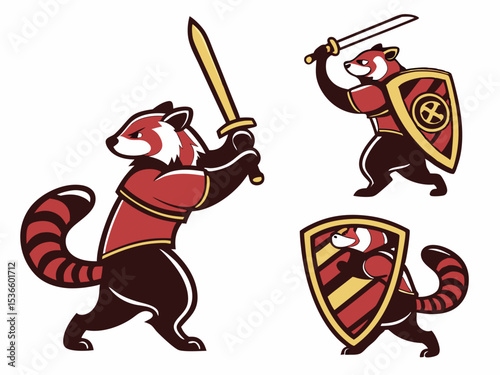 Red Panda Samurai Mascot Vector Illustration