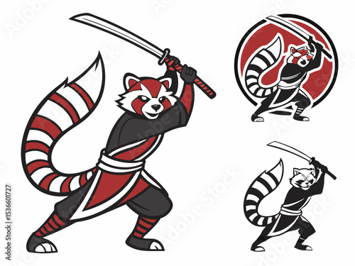 Red Panda Samurai Mascot Vector Illustration