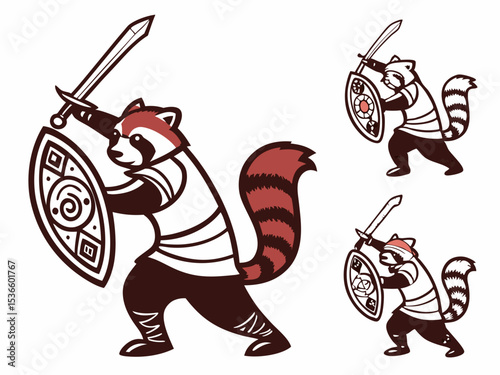 Red Panda Samurai Mascot Vector Illustration