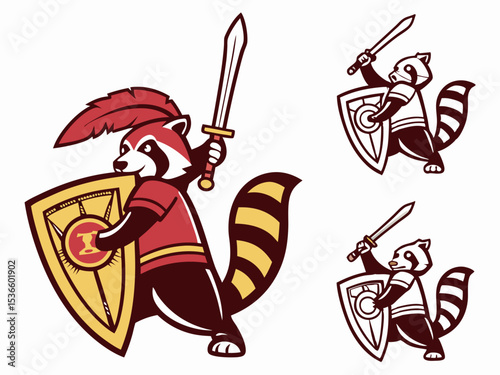 Red Panda Samurai Mascot Vector Illustration