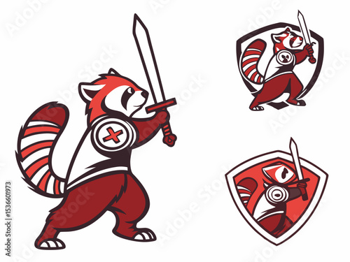 Red Panda Samurai Mascot Vector Illustration