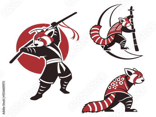Red Panda Samurai Mascot Vector Illustration