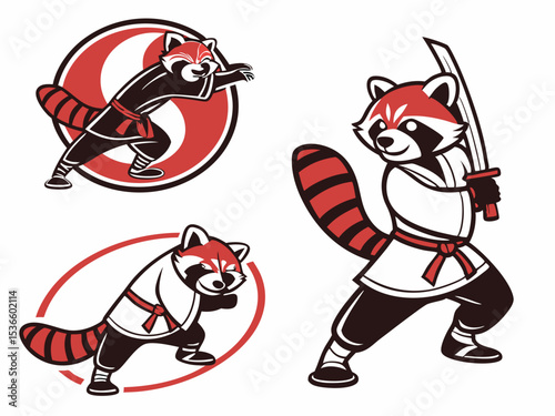 Red Panda Samurai Mascot Vector Illustration