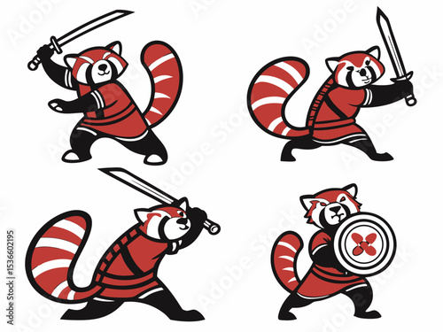 Red Panda Samurai Mascot Vector Illustration