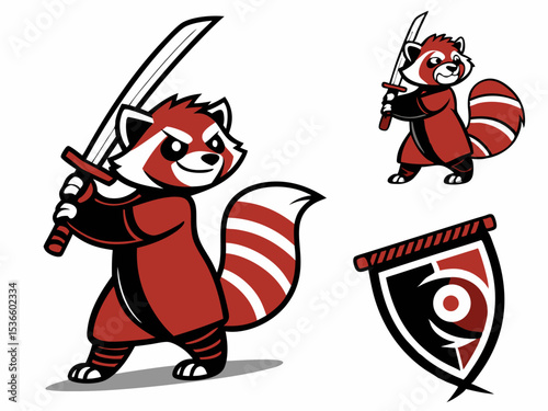 Red Panda Samurai Mascot Vector Illustration