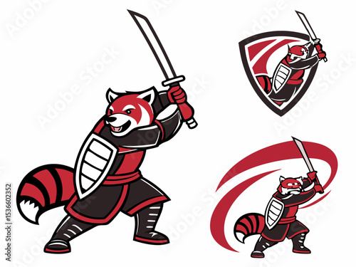 Red Panda Samurai Mascot Vector Illustration