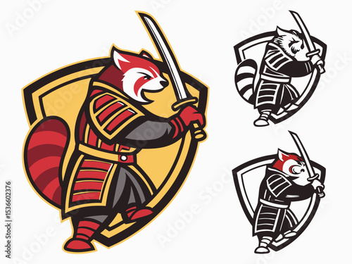 Red Panda Samurai Mascot Vector Illustration