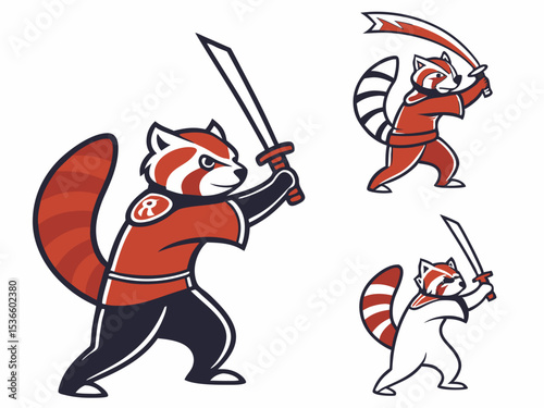 Red Panda Samurai Mascot Vector Illustration