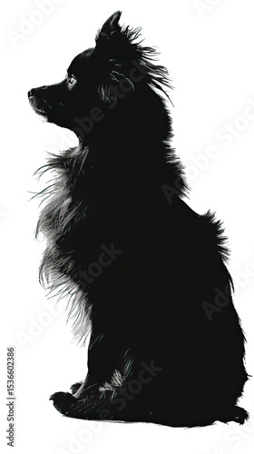 silhouette of fluffy dog on a white background