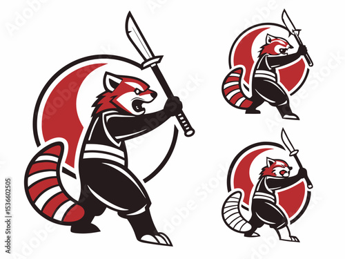 Red Panda Samurai Mascot Vector Illustration