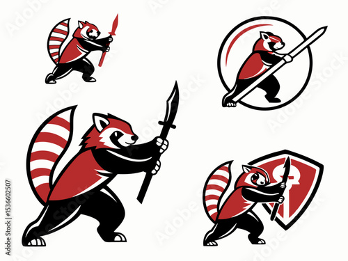 Red Panda Samurai Mascot Vector Illustration