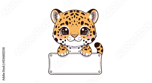 Onça-pintada com uma plaquinha em branco, adesivo. Jaguar sticker

