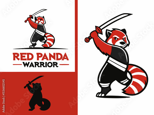 Red Panda Samurai Mascot Vector Illustration