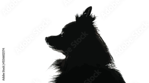 silhouette of fluffy dog on a white background