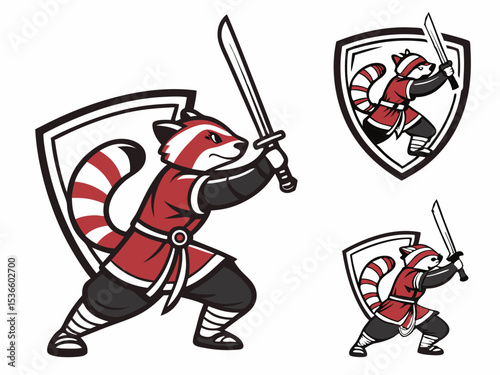 Red Panda Samurai Mascot Vector Illustration