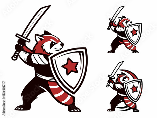 Red Panda Samurai Mascot Vector Illustration
