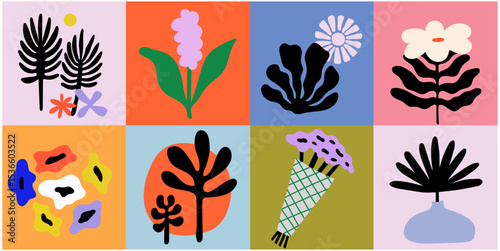 flowers, flower, floral, botanical, doodle, vector, set, illustration, colorful, collection, diversity, variety, blossom, bloom, petal, nature, plant, garden, ornamental, botanical, monochrome, outlin