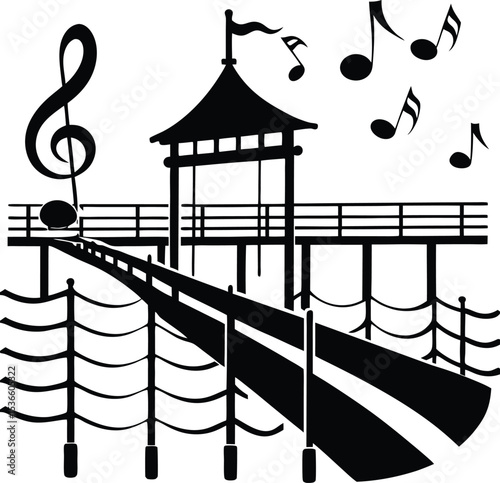 A pier silhouette on white background	