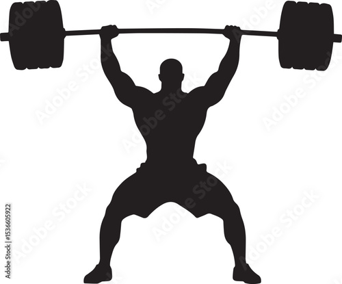 Weightlifter Powerlifter Squatting with Heavy Barbell Training Silhouette