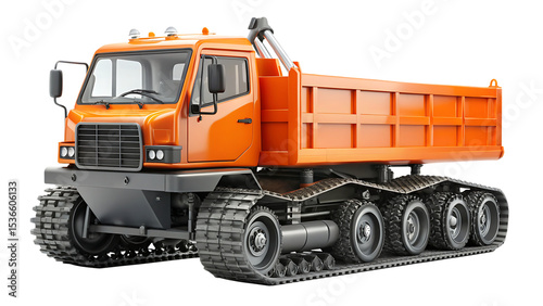 Orange snowmobile dumper truck isolated -  on white background png AI