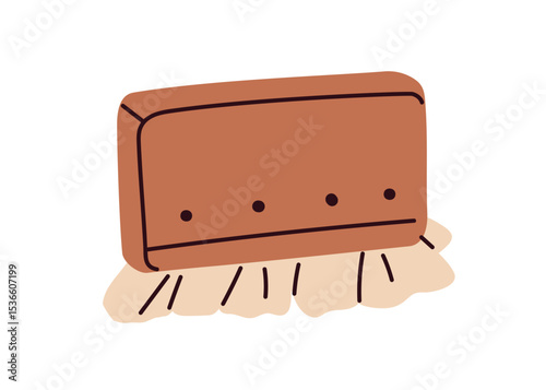Brush tool with bristle. Wooden cleaning accessory for scrubbing, washing. Wood bamboo scrubber for eco-friendly plastic-free household. Flat vector illustration isolated on white background