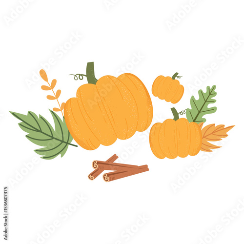 Pumpkin and cinnamon vector illustration