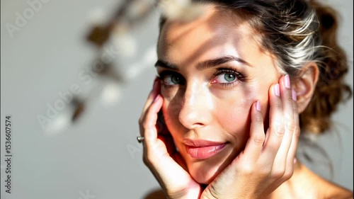Wallpaper Mural Smiling Caucasian woman in sunlight video. Beautiful mature model with grey hair portrait footage clip for skin care products, cosmetics, spa salon advert, lifestyle Torontodigital.ca
