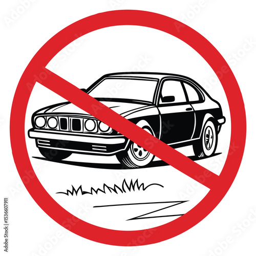 No Parking Sign with Car Symbol, Red circle warning for restricted parking zones