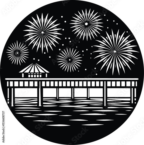 A pier silhouette on white background	
