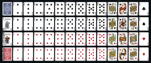 Poker playing cards, full deck - Classic playing cards - Poker set with isolated cards
