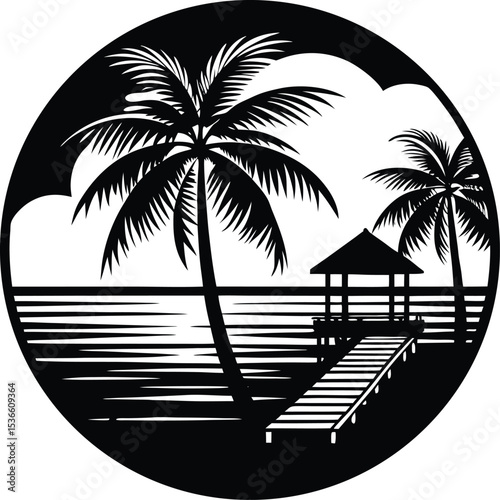 A pier silhouette on white background	