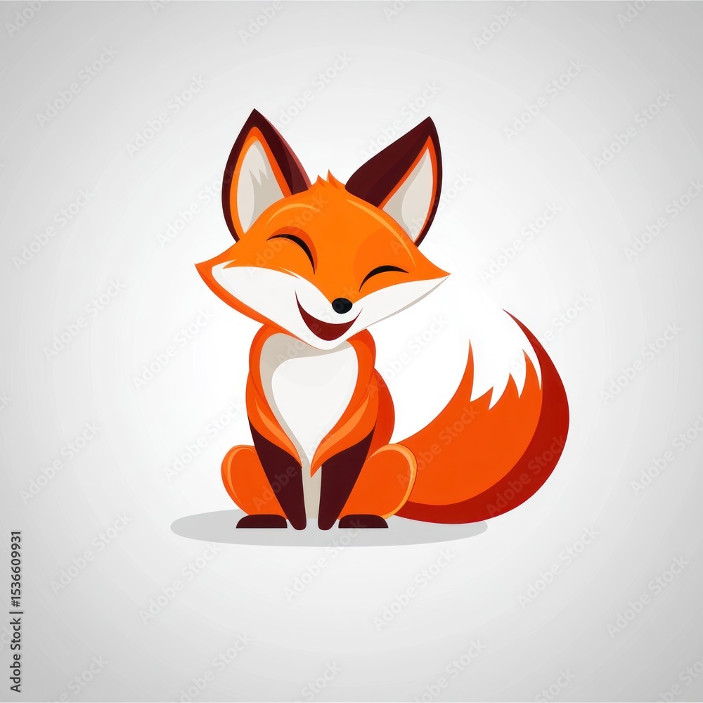 Obraz premium Cartoon fox sits happily