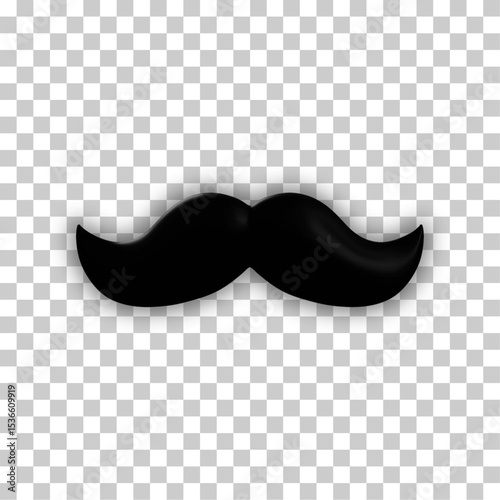 3D Black Vintage Mustache Vector – Realistic Plastic Logo Template for Party, Web, and Flyer Design
