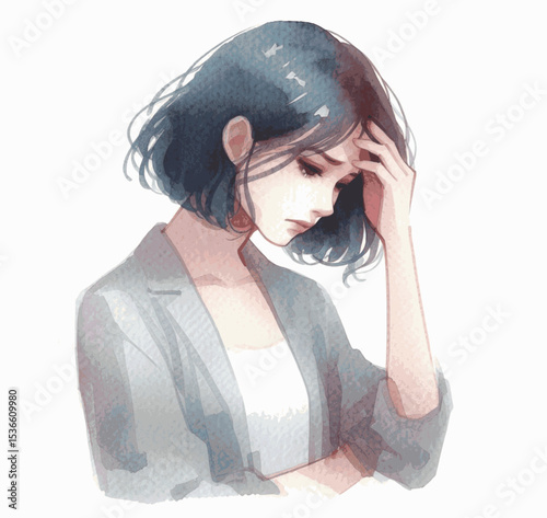 Bitter Bloom woman in a bad mood isolated watercolor vector illustration svg