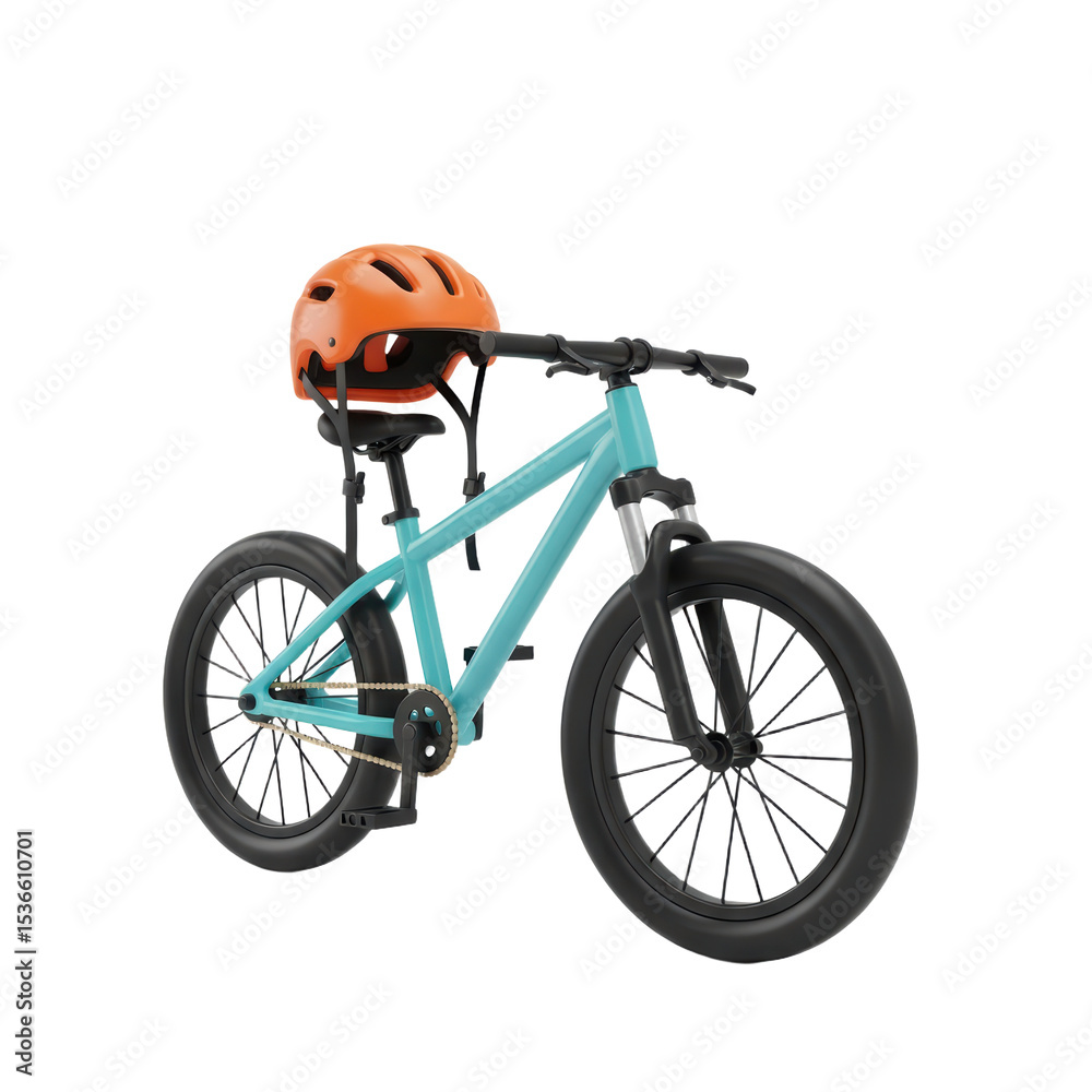 Obraz premium Blue children's bicycle with orange helmet on white background