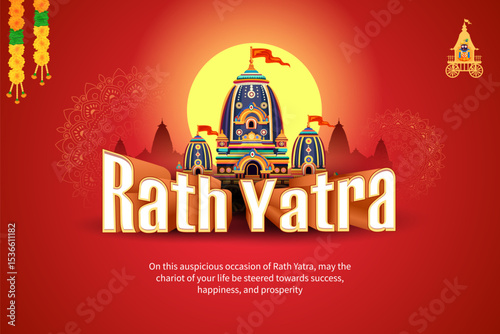 Chariot of Lord Jagannath, Balabhadra and Subhadra on annual Rathayatra in Odisha festival background