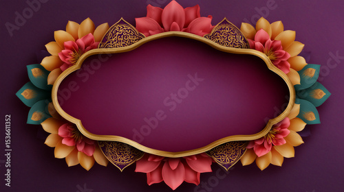 Elegant Floral Frame with Intricate Details on Deep Purple Background for Use in Invitations, Greetings, or Artistic Design Projects