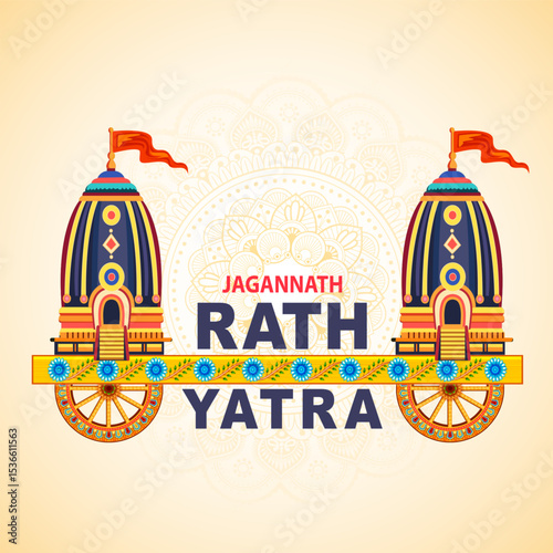 Chariot of Lord Jagannath, Balabhadra and Subhadra on annual Rathayatra in Odisha festival background