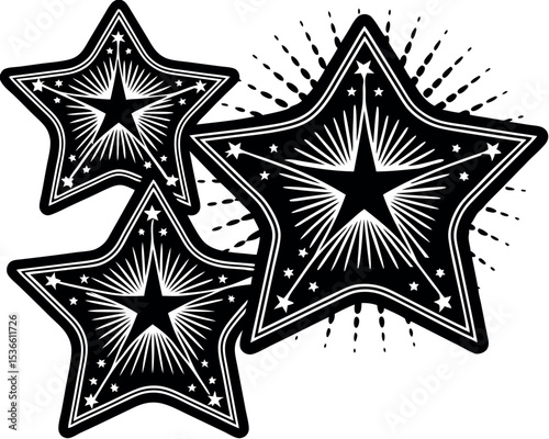 Set of Isolated Star Illustrations in Various Shapes and Colors on Transparent Background