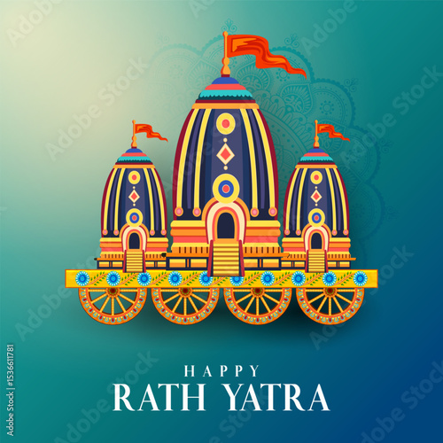 Chariot of Lord Jagannath, Balabhadra and Subhadra on annual Rathayatra in Odisha festival background
