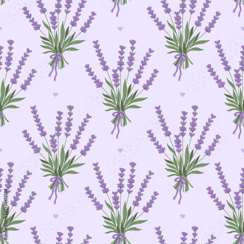 Simple seamless pattern with lavender bouquets. Vector graphics.