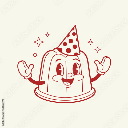 Happy Red Cartoon Jelly Dessert Character Wearing Party Hat