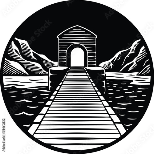 A pier silhouette on white background	
