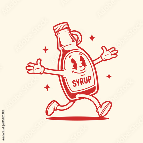 Cheerful Red Syrup Bottle Cartoon Character Running