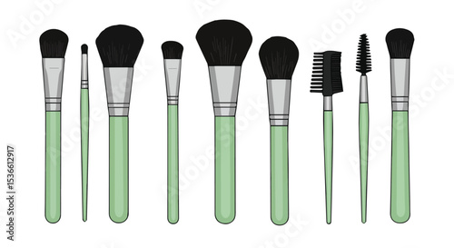 Set of Makeup Brushes with Green Handles


