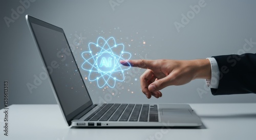 A hand touches an ai symbol on a laptop screen representing artificial intelligence