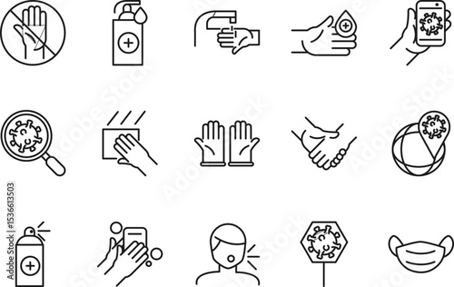 Essential Hygiene Icons Prevention, Protection, and Sanitation Line Art Graphics for Websites and Applications